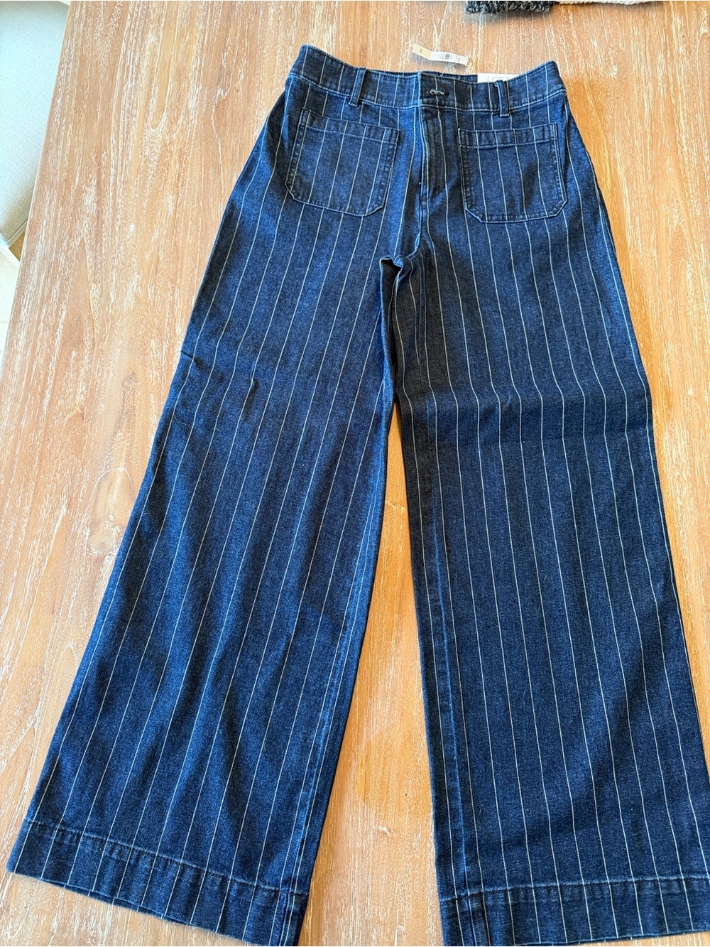 LOFT Dark Blue Pinstripe Wide-Leg Jeans